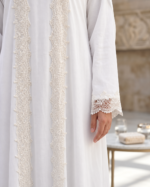 Luxury White Lace Embroidered Abaya Set with Inner & Scarf - Image 4