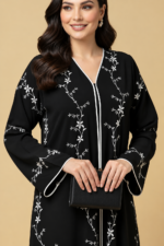 Black Floral Embroidered Abaya with Sheila Women's Arabic Muslim Abaya - Image 5