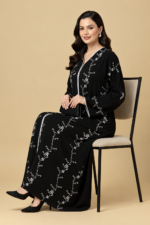 Black Floral Embroidered Abaya with Sheila Women's Arabic Muslim Abaya - Image 4