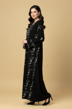 Black Floral Embroidered Abaya with Sheila Women's Arabic Muslim Abaya - Image 2