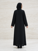 Luxury Black V-Neck Abaya with Beaded Lace Cuffs - Image 4